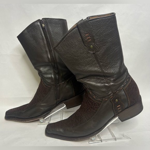 Men’s Forastero Brown Leather Western Boots Side Zip Sz 10 Preowned Super Clean! - Picture 8 of 11